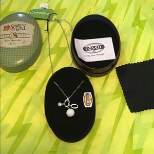 Fossil necklace, NIB, .925, rodium, ceramic, 18”